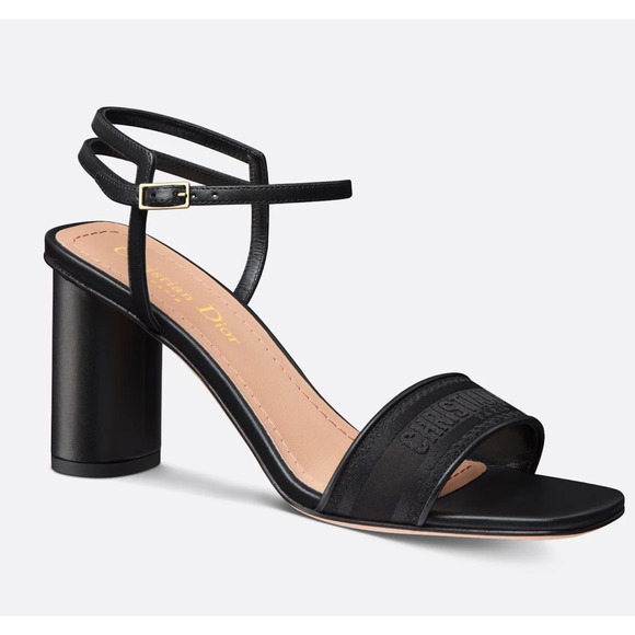 Dior Dway Heeled Sandal Embroidered Satin Black Ankle Strap Block Heel Pump 35 - Picture 3 of 14